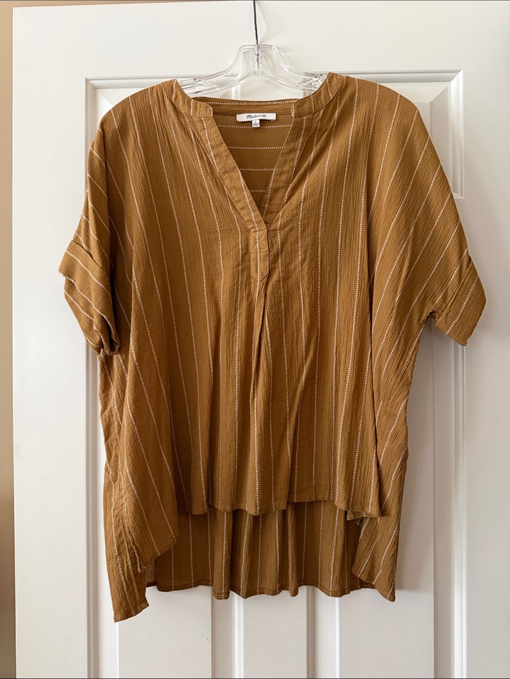 Madewell Mustard Stripe Split-Hem V-Neck Tunic